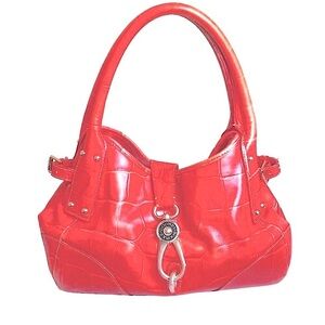 Authentic Dooney & Bourke Leather Red croc styling w Goldtone clasp & trim